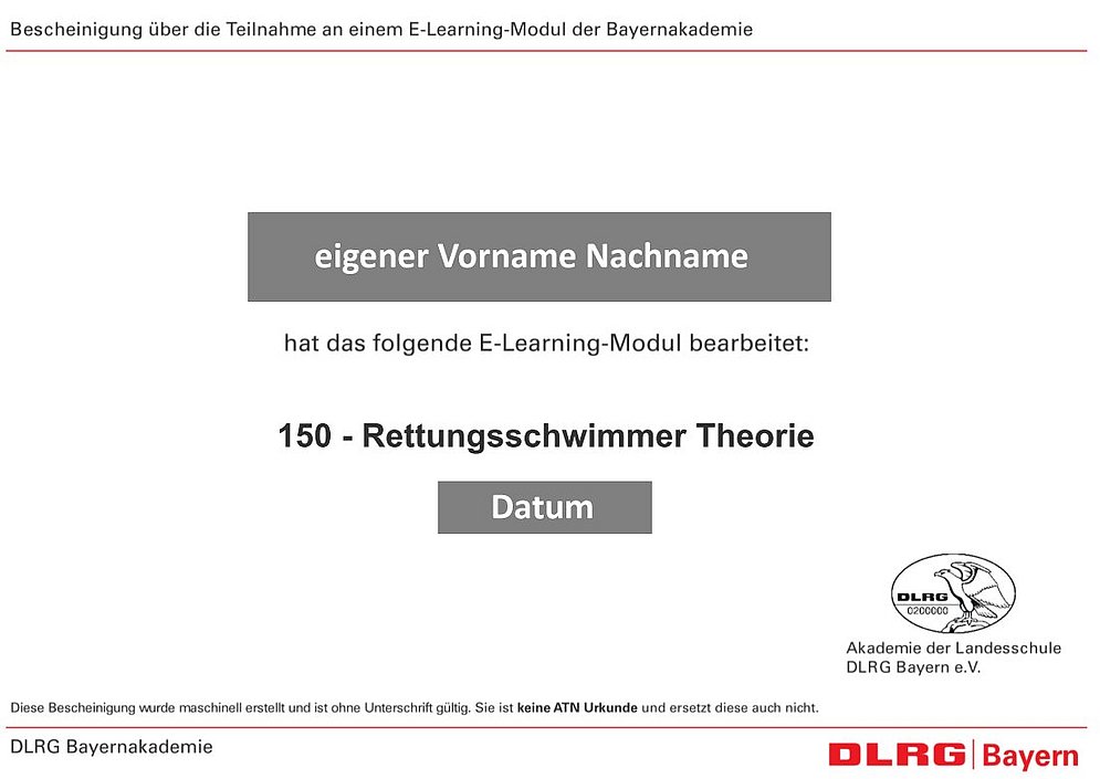 Musterzertifikat Teilnahme-Bescheinigung der Online-Theorie
